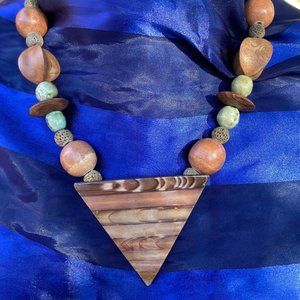 Unusual beaded and triangle pendant necklace